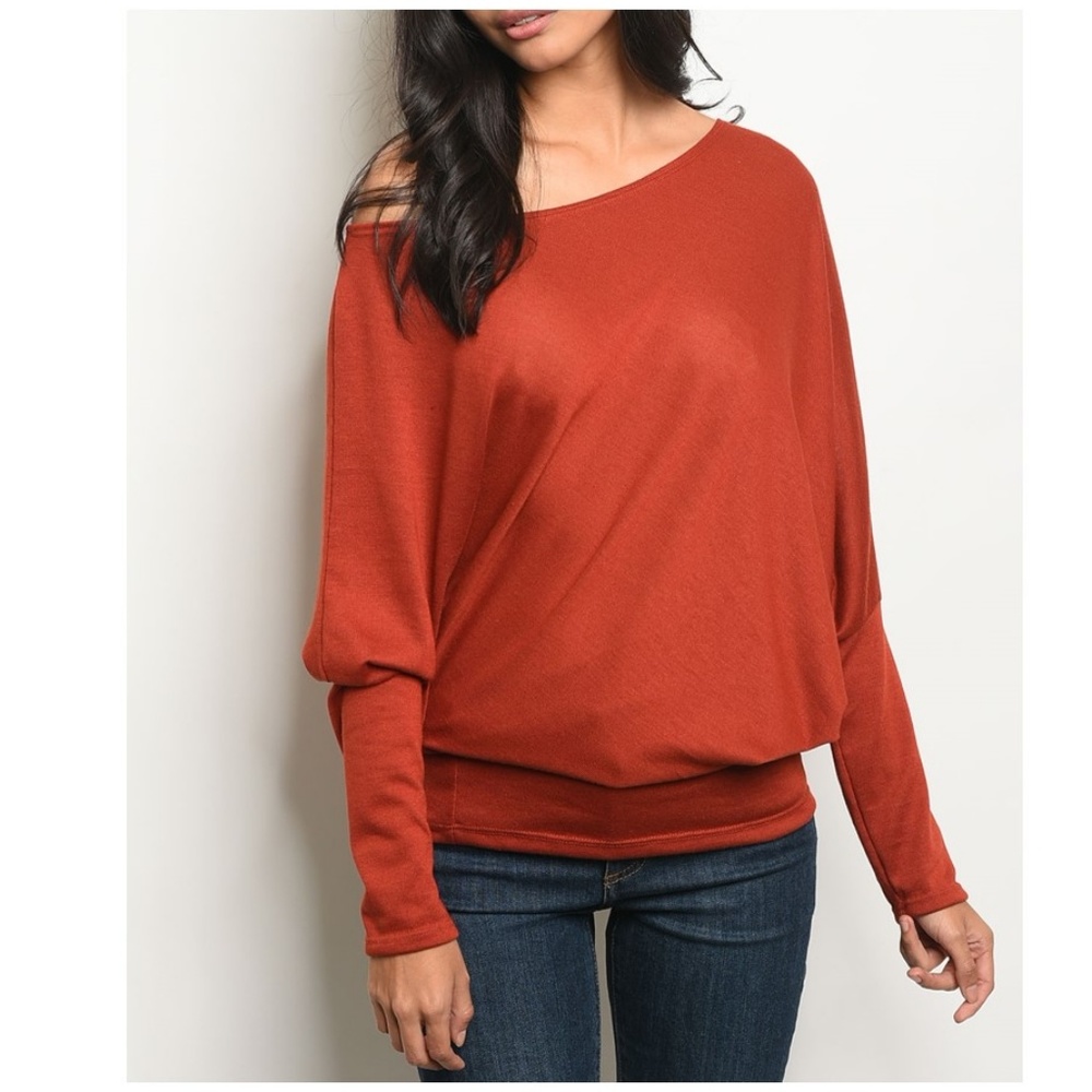 New! Rust Asymmetrical Off Shoulder Tunic